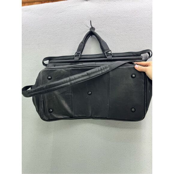 Unbranded Top Grain Leather Black Buckled Carpet Bag Duffle Bag - Picture 2 of 10